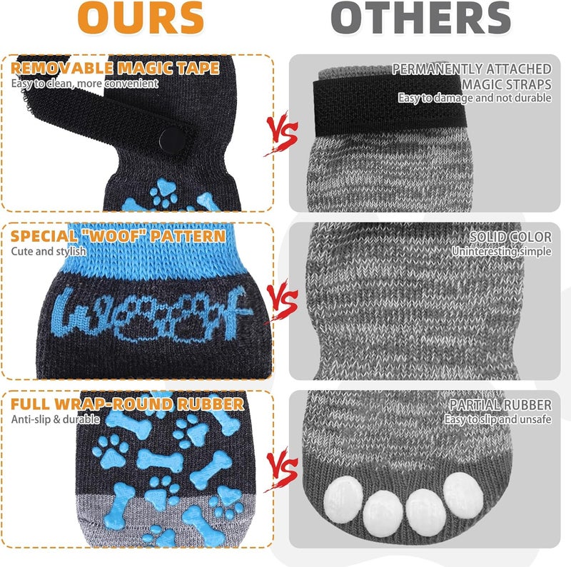 KOOLTAIL Anti Slip Dog Socks to Prevent Licking and Slipping, Winter Warm Pet Shoes Booties for Hardwood Floors, Adjustable Extra-Thick Grip Dog Boots & Paw Protectors for Small Medium Large Senior,L - Image 4